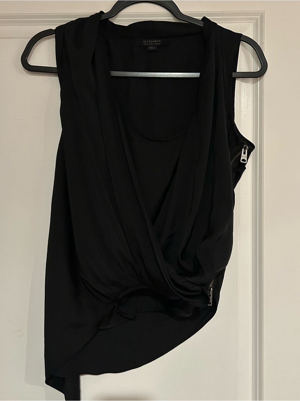 AllSaints Black Draped Sleeveless Wrap Top